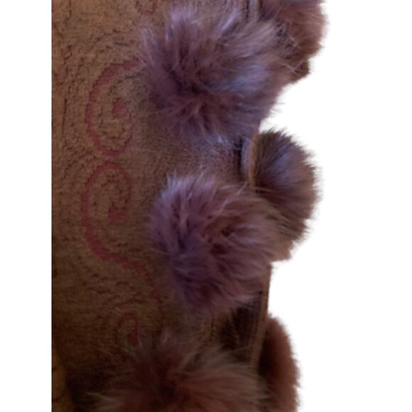 Vintage Woven Textured Fur Pom Pom with Embroidered Fringe Brown Art Shawl Brown - Picture 6 of 11